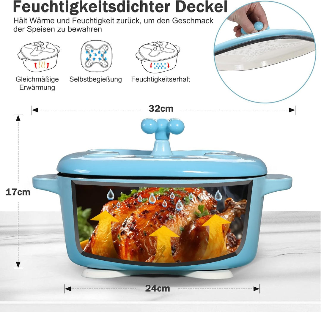 4,7L emaillierter Gusseisen-Bräter mit Deckel,Hohe Haltbarkeit &amp; Ofensicher Blau, Blau
