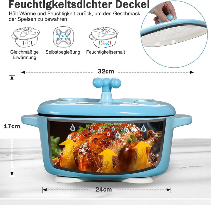 4,7L emaillierter Gusseisen-Bräter mit Deckel,Hohe Haltbarkeit &amp; Ofensicher Blau, Blau