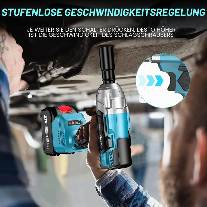 Seesii Akku Schlagschrauber 650Nm(479 Ft-lb) hohes Drehmoment, 3300 U/min, Bürstenloser Motor, mit 2