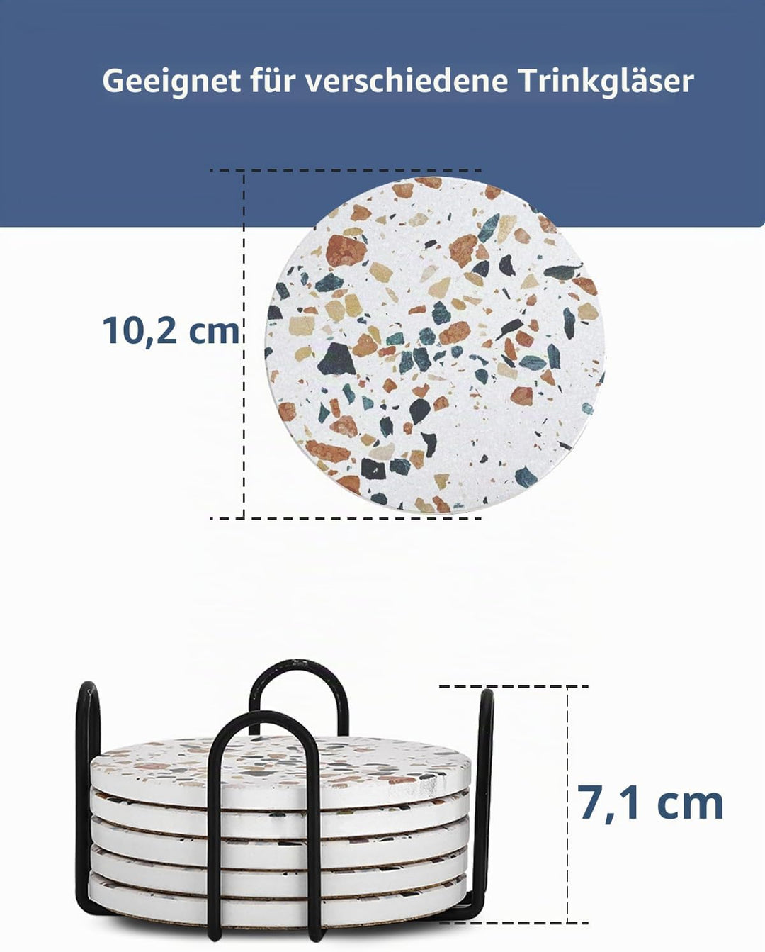 LIFVER Untersetzer Gläser, Glas Untersetzer-Set 6 Stücke mit Halter, 10,2 cm Saugfähig Getränk Unter