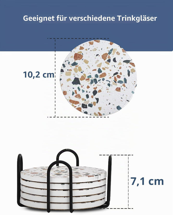 LIFVER Untersetzer Gläser, Glas Untersetzer-Set 6 Stücke mit Halter, 10,2 cm Saugfähig Getränk Unter