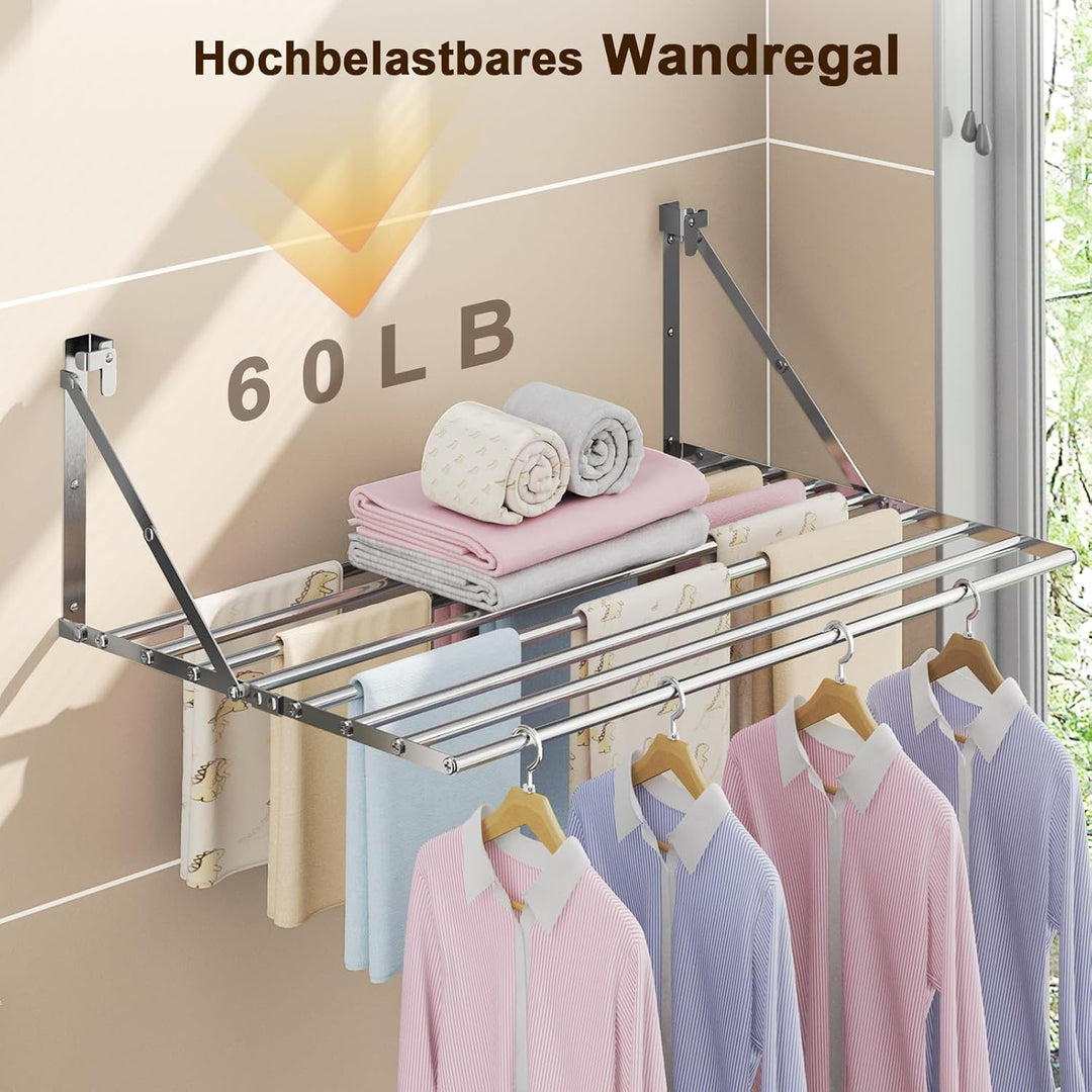 Innotic 80CM Wäscheständer Wandmontage Klappbar, Rostbeständig Wäschetrockner Wand Outdoor mit 8 Sta