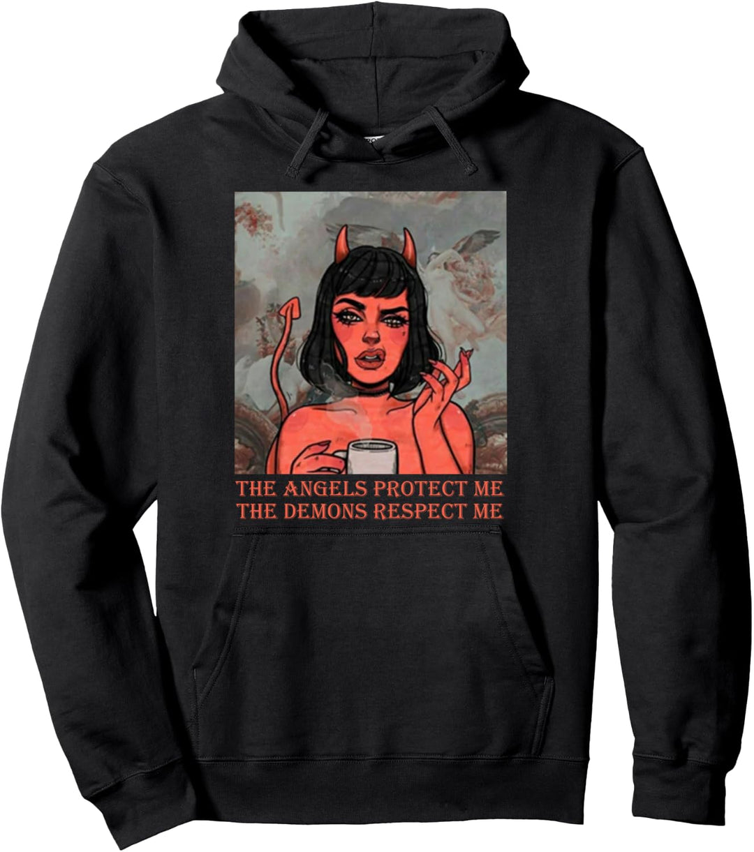 Angels Protect Me Dämonen Respect Me | Demon Girl Pullover Hoodie