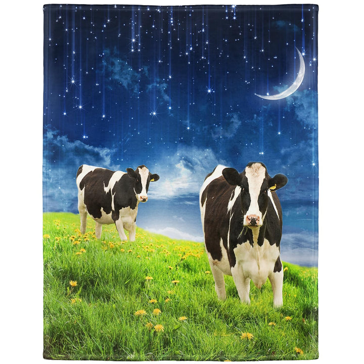 YISUMEI Decke 150x200 cmKuscheldecken Sanft Flanell Weich Fleecedecke Bettüberwurf Kühe Mond Graslan