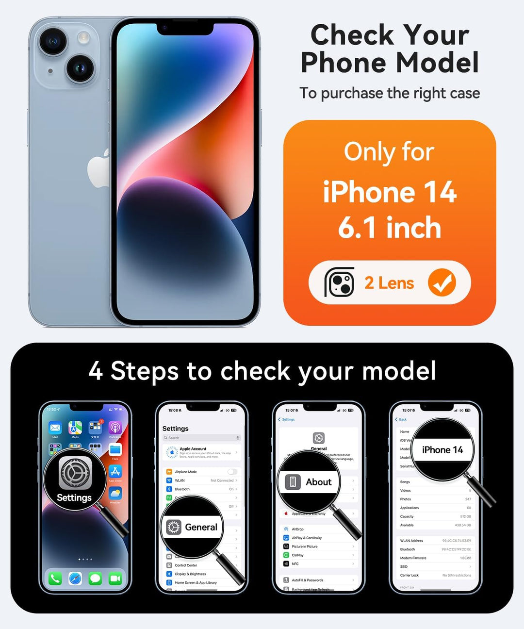 CANSHN 2024 Neu für iPhone 14 Hülle mit Kameraschutz für Magsafe (TOP Militärschutz & Magnetkraft) E