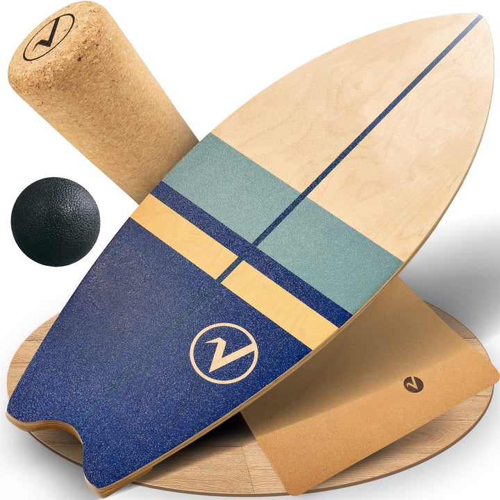 Balance Board aus Holz in Surfboard Form inkl. Rolle für Neuromuscular Response Training +Plus: Halt