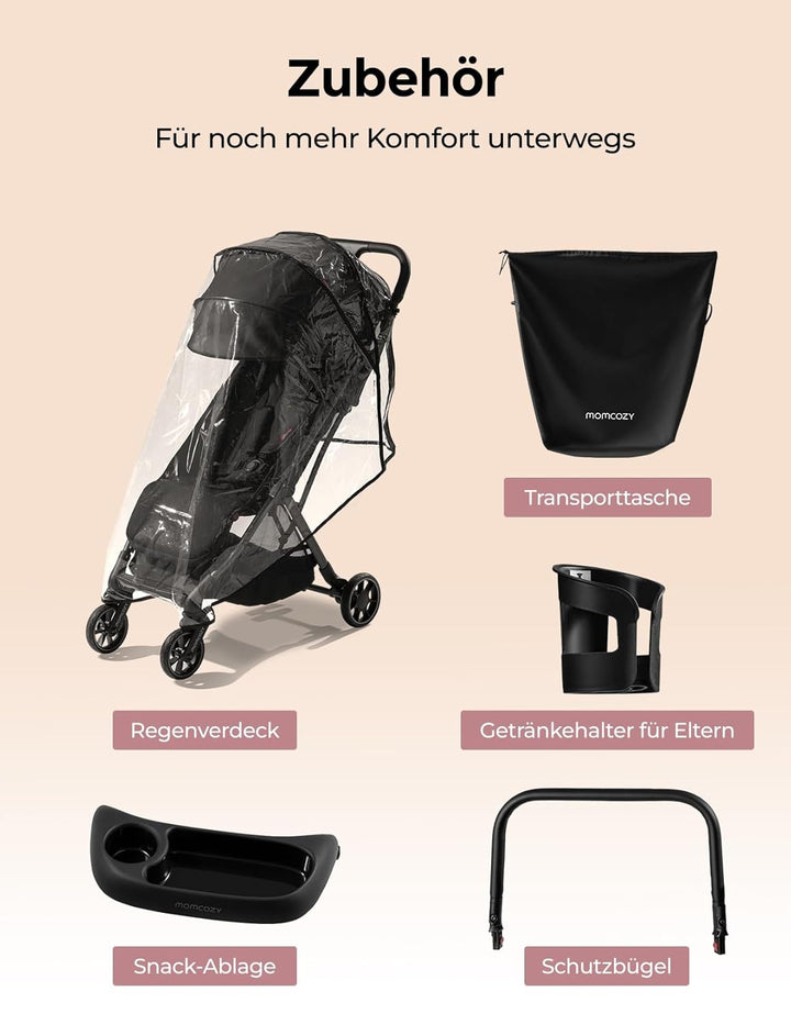 Momcozy ClickGo Buggy klein zusammenklappbar als Flugzeug-Handgepäck, Einhand-Klappmechanismus, mit