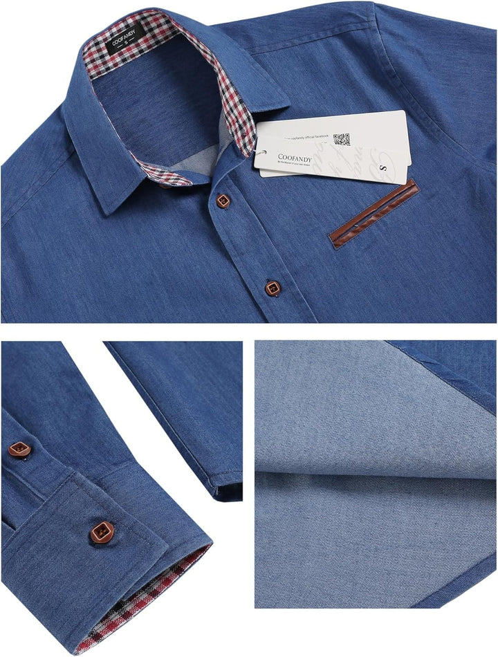 COOFANDY Herren Hemd Langarm Jeanshemd Denim Shirt Kent-Kragen Langarmhemd Cowboy-Style Freizeit Hem