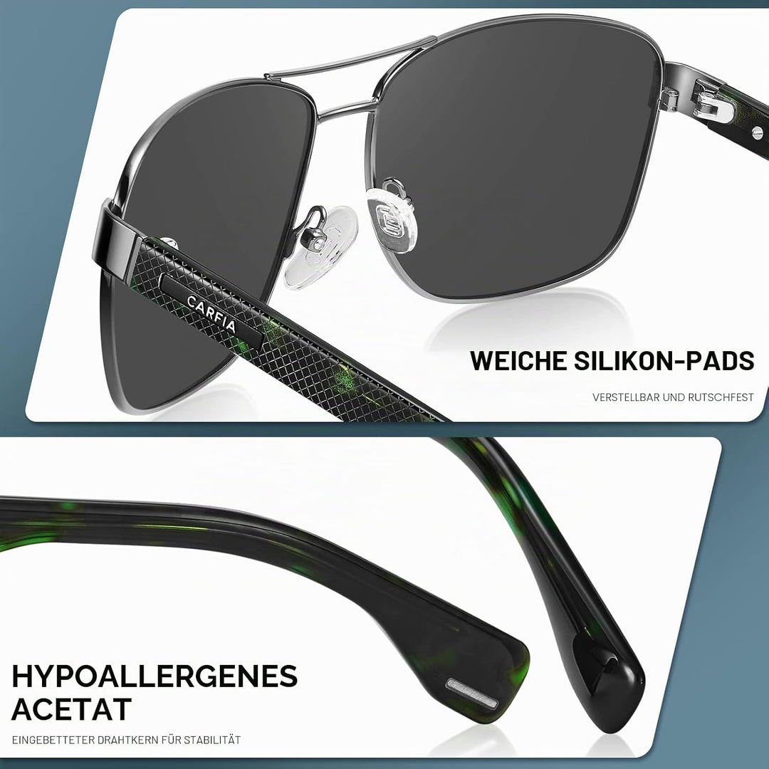 CARFIA Pilotenbrille Sonnenbrille Herren UV400 polarisierte Sportbrille mit ultraleichtem Metallrahm