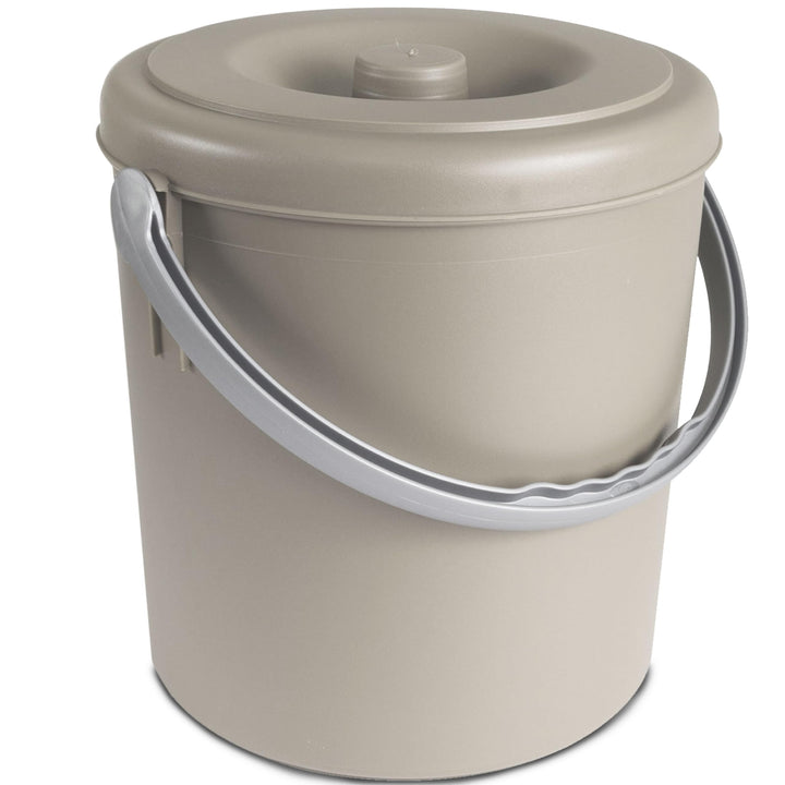 Mülleimer 15L mit verschliessbarem Deckel Henkel Taupe 30cm Ø27cm Kunststoff Braun 15 Liter, Braun 1