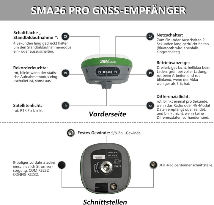 SMA26 Pro Rover RTK GNSS-Vermessungssystem mit Handkollektor, GNSS-Empfänger, Neigungskompensation,