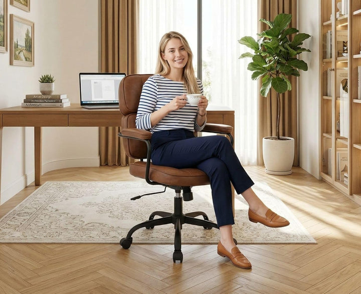 chairus Schreibtischstuhl Bürostuhl Ergonomisch für Arbeitszimmer PU Leder 360° Drehstuhl Höhenverst