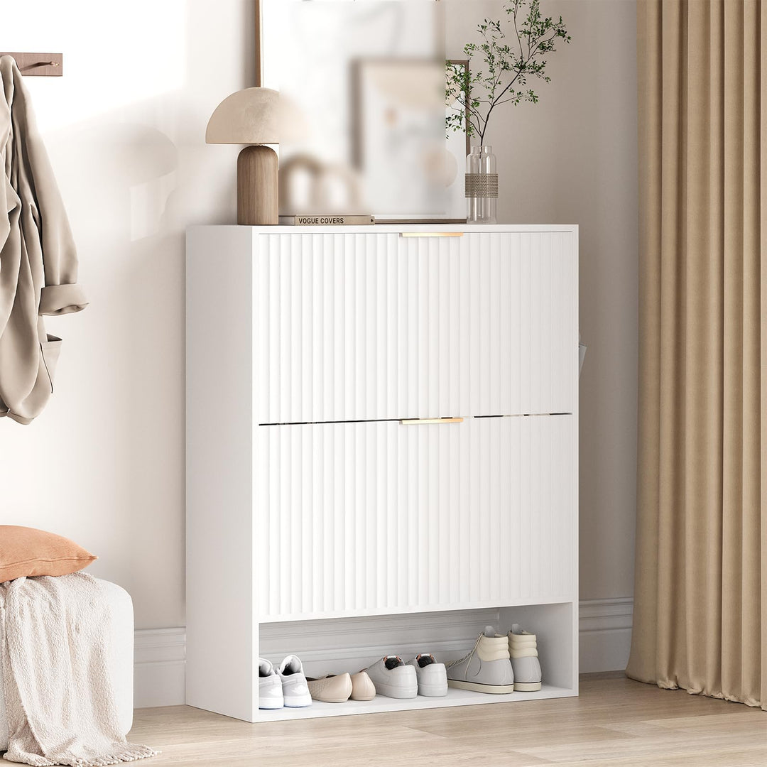 80×30×102 h cm Schuhschrank, Wellen-Design Schmal Shoe Storage Cabinet Mit 2 Klappen, Freistehender