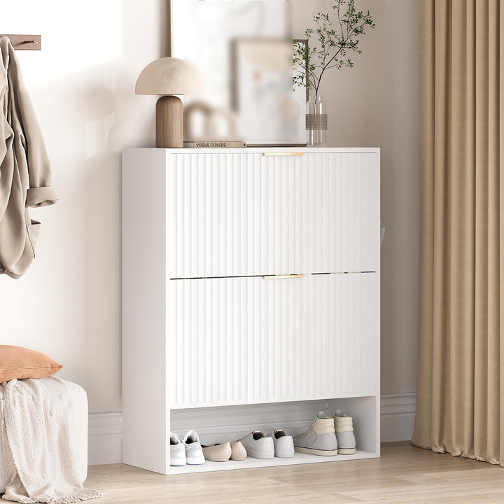 80×30×102 h cm Schuhschrank, Wellen-Design Schmal Shoe Storage Cabinet Mit 2 Klappen, Freistehender