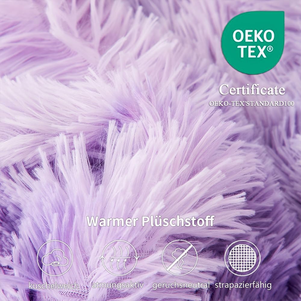 Freyamy Plüsch Bettwäsche 155x220cm Violett Langhaar Flauschig Warm Winterbettwäsche Flanell Samt Bi