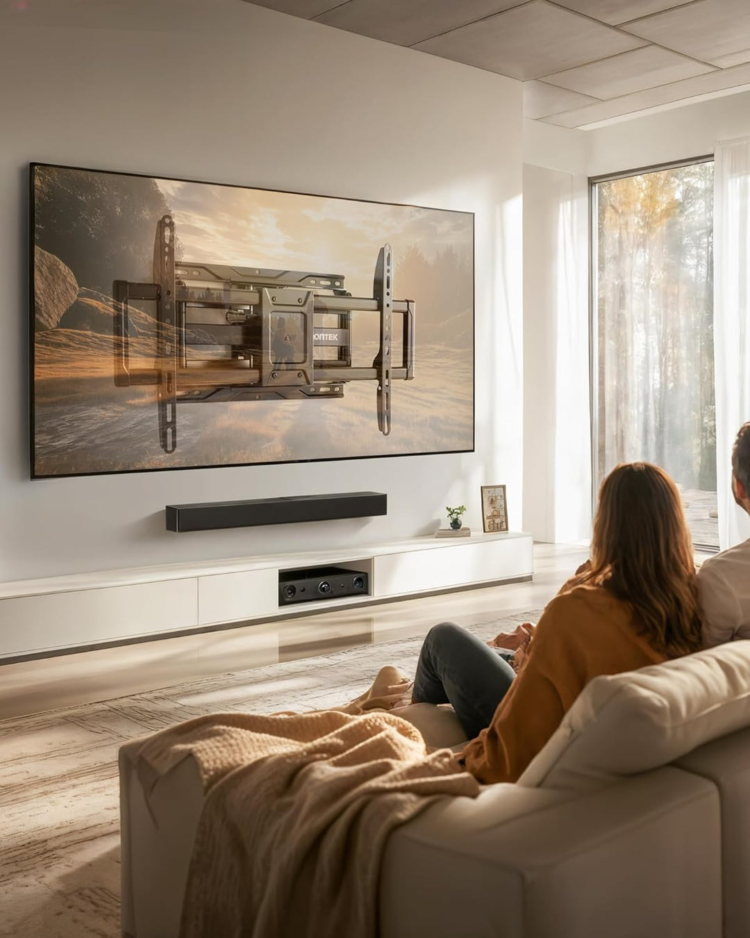 monTEK Vollbewegliche TV Wandhalterung für 37–90 Zoll Fernseher bis 75 kg, Wandhalterung Fernseher m