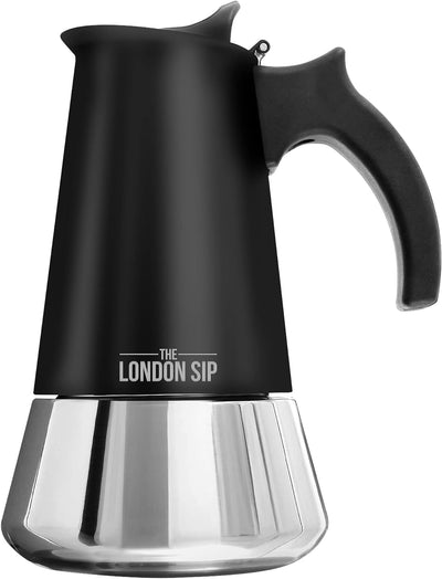 The London Sip Espressokocher Induktion geeignet, Mokkakanne aus Edelstahl, Espressokanne 6 Tassen (
