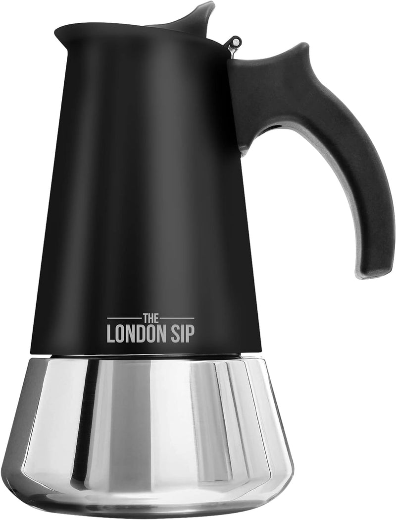 The London Sip Espressokocher Induktion geeignet, Mokkakanne aus Edelstahl, Espressokanne 6 Tassen (