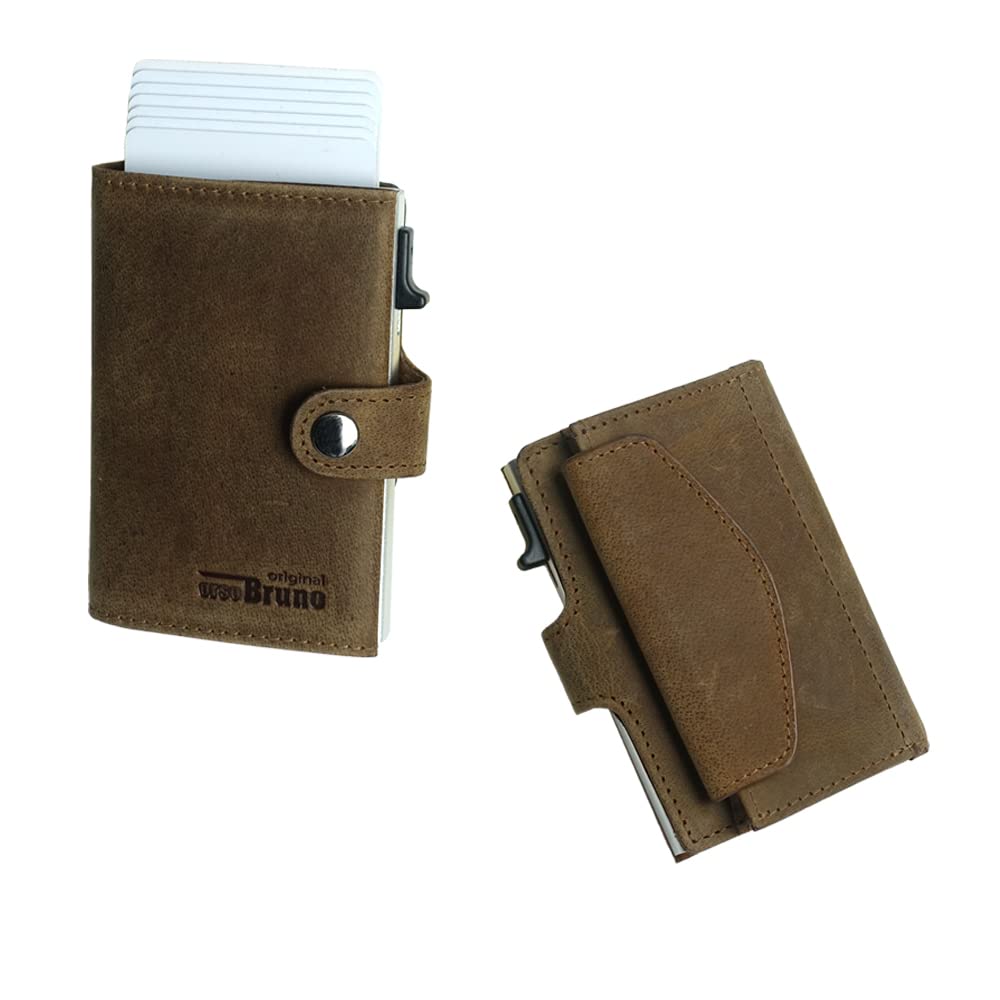 Minigeldbörse Herren braun Leder mit silber ALU Kartenhalter und Münzfach RFID Schutz, Herren Damen