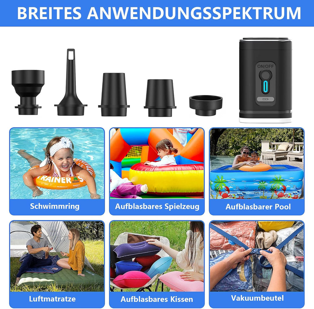 Elektrische Luftpumpe für Luftmatratze, Klein Luftpumpe Luftmatratze Pumpe mit 5 Düsen, Tragbare Ele