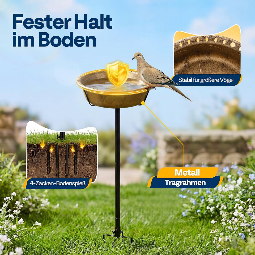 VIVOHOME Vogeltränke 71cm hoch Polyresin leicht antike Optik, Kupfer | Edles Design mit metallischer