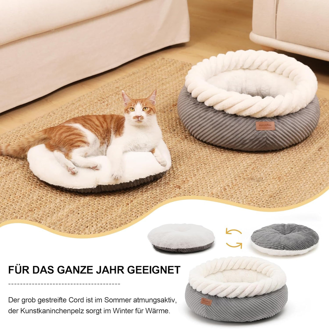 FUKUMARU Katzenbett waschbar Katzen Bettchen, 55x55x21cm Katzenkorb mit erhöhtem Rand, weiches Bett