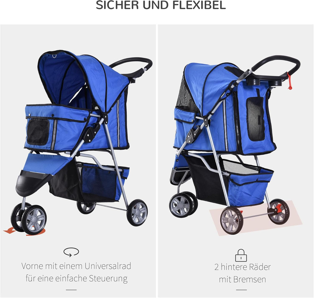 PawHut Hundewagen Hundebuggy Buggy Hunde Katzen Pet Stroller Hunde Buggy Blau Blau 75L x 45B x 97H c