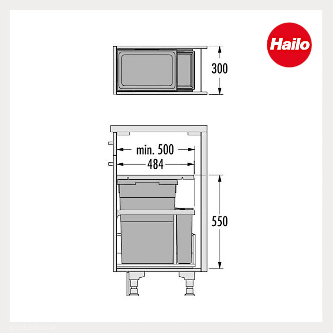 Hailo Abfallsammler 38+7 Tandem | Einbau-Abfallsystem für Schränke | Küchen-Mülleimer mit 2fach Müll