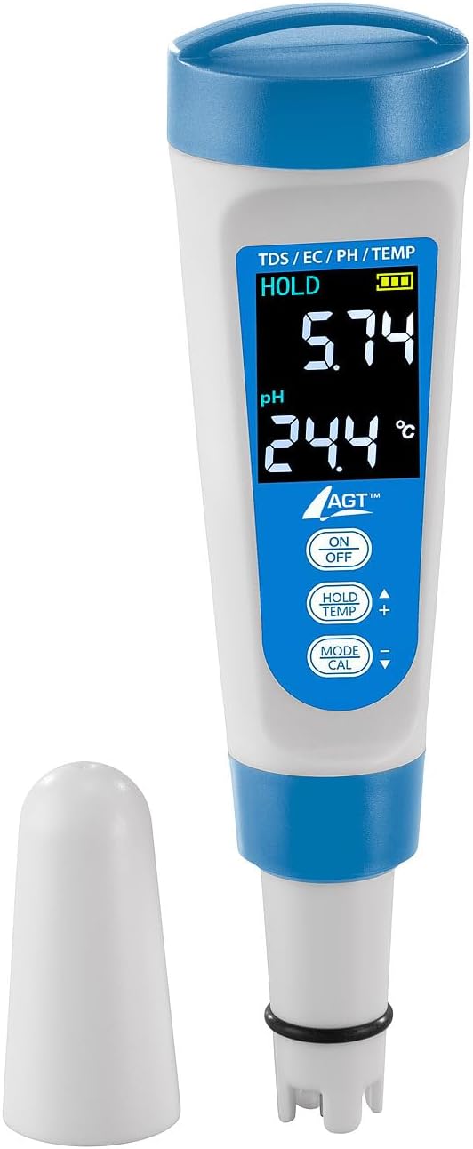 AGT pH Tester: Digitales 4in1-Wasserqualitäts-Messgerät, LCD-Display, IP55 (EC Messgerät, Wassertest