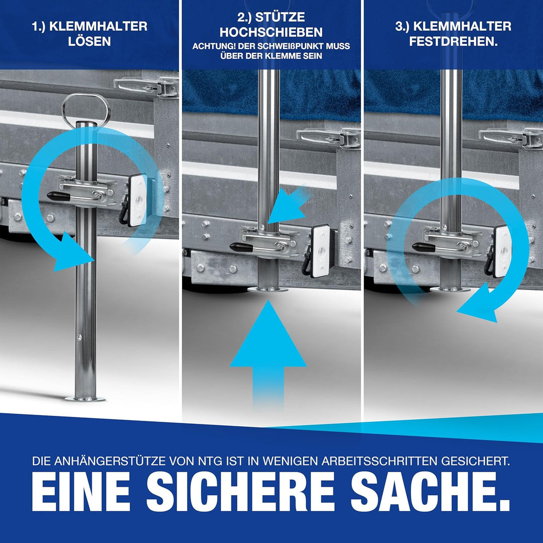 NTG Anhänger Stütze 600 mm 300 kg Traglast Ø48 mm - höhenverstellbar Stahl | Stützfuss Stützrad für