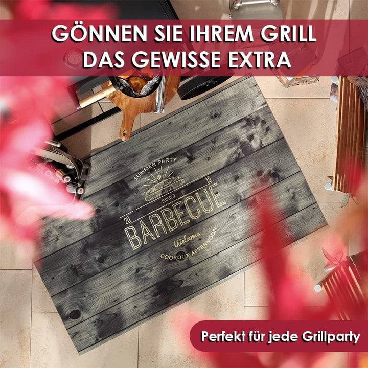 Grillmatte Grillunterlage Bodenschutz Barbecue-Matte Meat Fire Beer 75 x 120 cm Muster wählbar Anti-