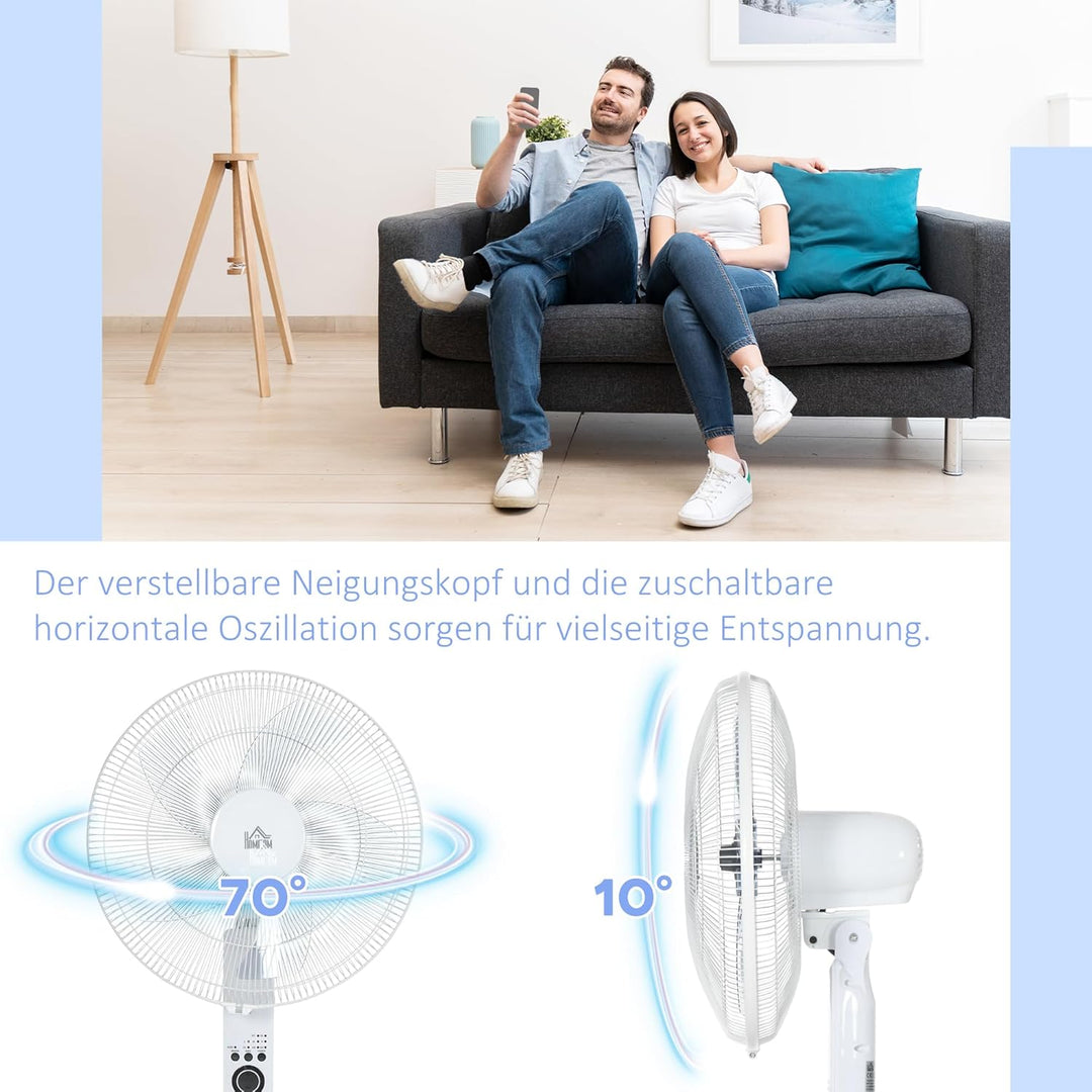 HOMCOM Standventilator mit Fernbedienung, Ventilator, Höhenverstellbarer Lüfter, 3 Geschwindigkeitss