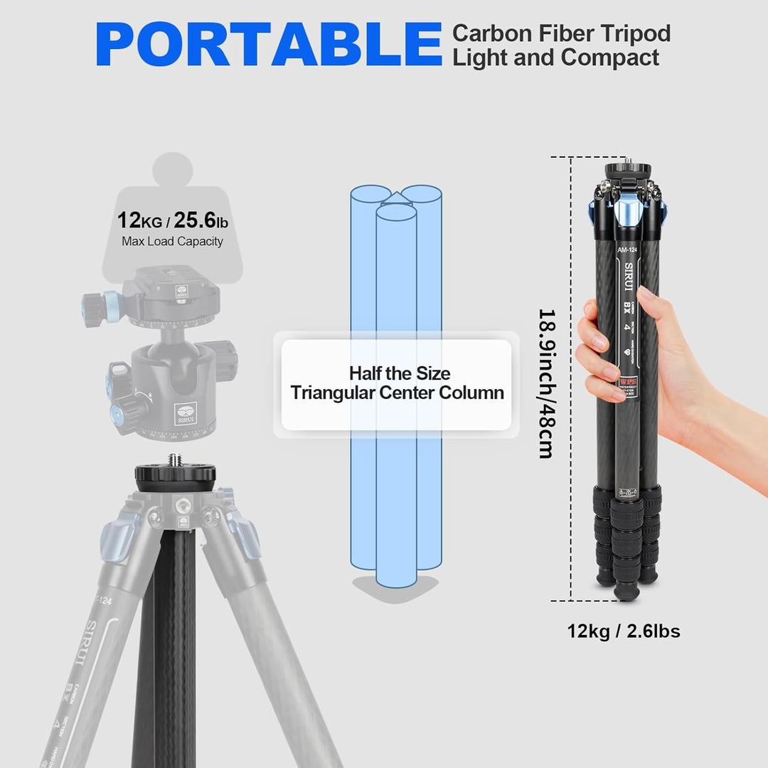 SIRUI AM124 Carbon Reise Stativ mit AM01 Kugelkopf, dreieckige Mittelsäule,leichtes Kamerastativ/Rei