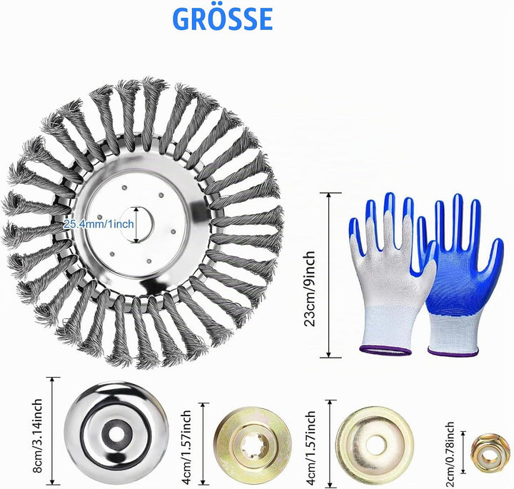 2 Stück Unkrautbürste Freischneider, Universelle Wildkrautbürste für Motorsensen 25,4 mm Bohrung eff