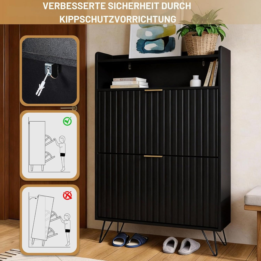 LEADZM Schuhschrank Schmal,Schuhkipper mit 2 Flip-Schubladen Schuhregal für den Eingang, Flur, Wohnz