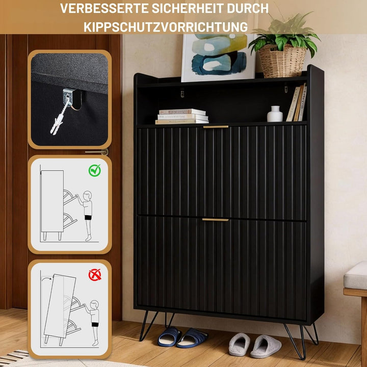 LEADZM Schuhschrank Schmal,Schuhkipper mit 2 Flip-Schubladen Schuhregal für den Eingang, Flur, Wohnz