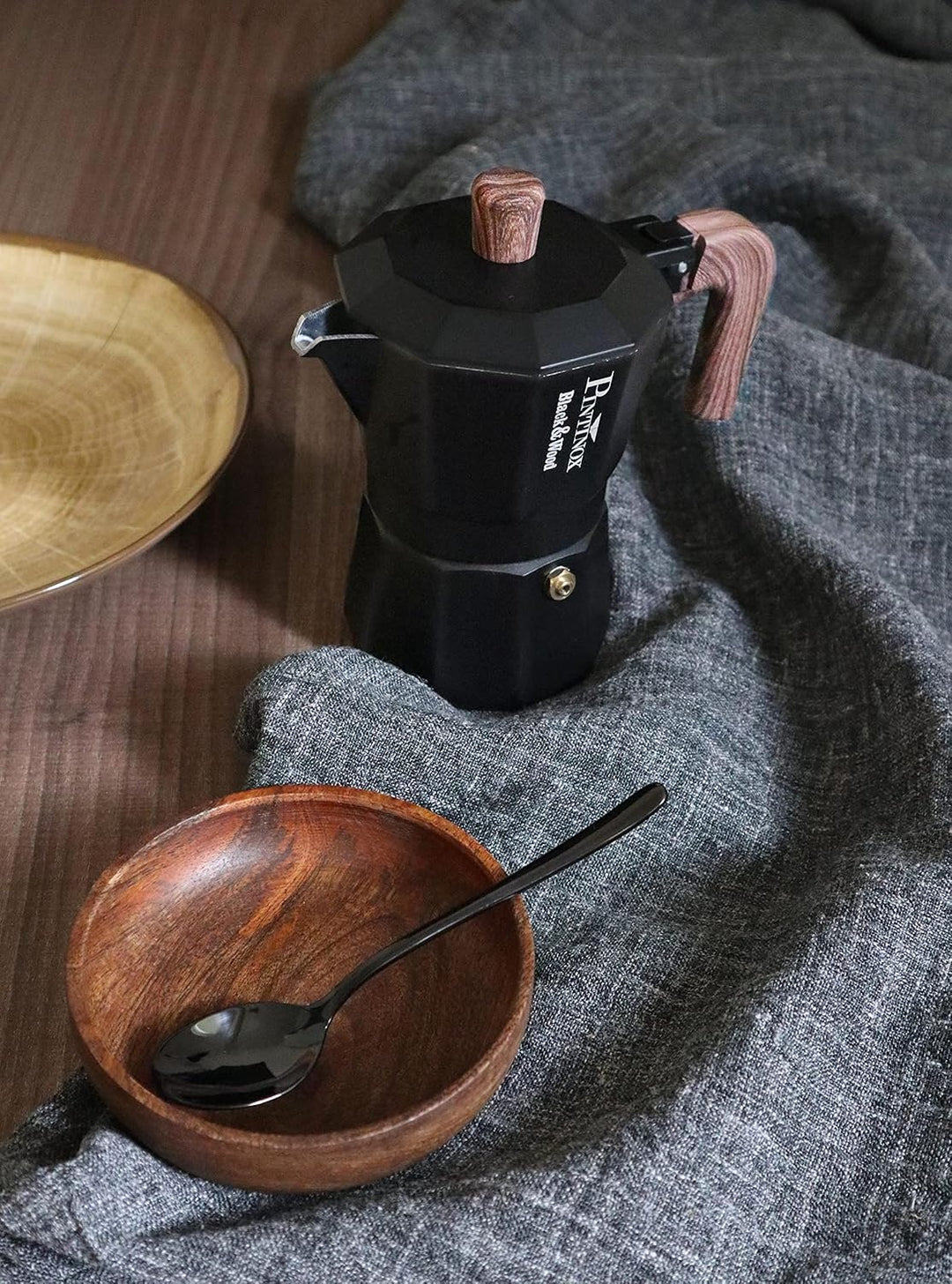 PINTINOX Black&amp;Wood Moka Espressokocher für 3 Tassen (158 ml, Schwarz) 3 tazze, 3 tazze