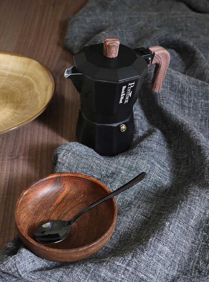 PINTINOX Black&amp;Wood Moka Espressokocher für 3 Tassen (158 ml, Schwarz) 3 tazze, 3 tazze