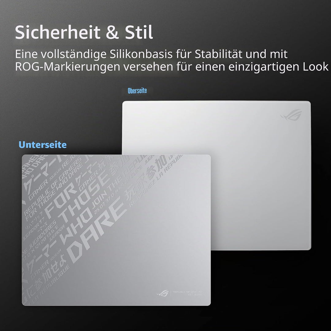 ASUS ROG Moonstone Ace L White Gaming-Mauspad (gehärtetes Glas, Rutschfester Boden aus Silikon, 500