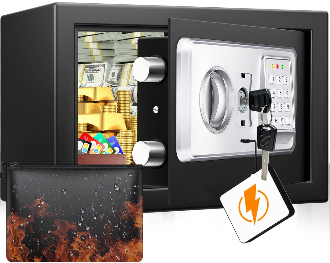 Safe Tresor für Zuhause mit Feuerfester Tasche, 12.4L Digitaler Tresor Klein mit USB-C-Anschluss, Al