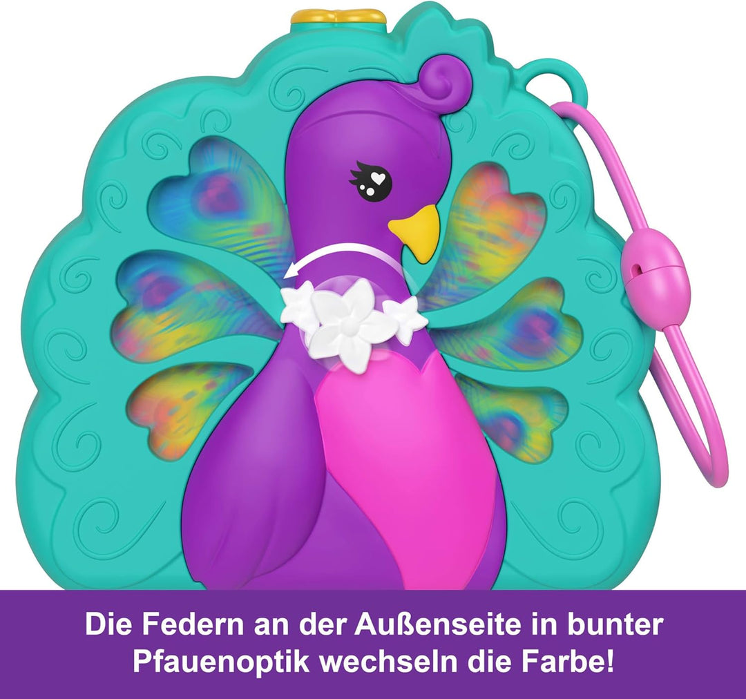 Polly Pocket-Puppen und Spielset, Peacock Garden-Schatulle, Reisespielzeug mit 2 kleinen Puppen und