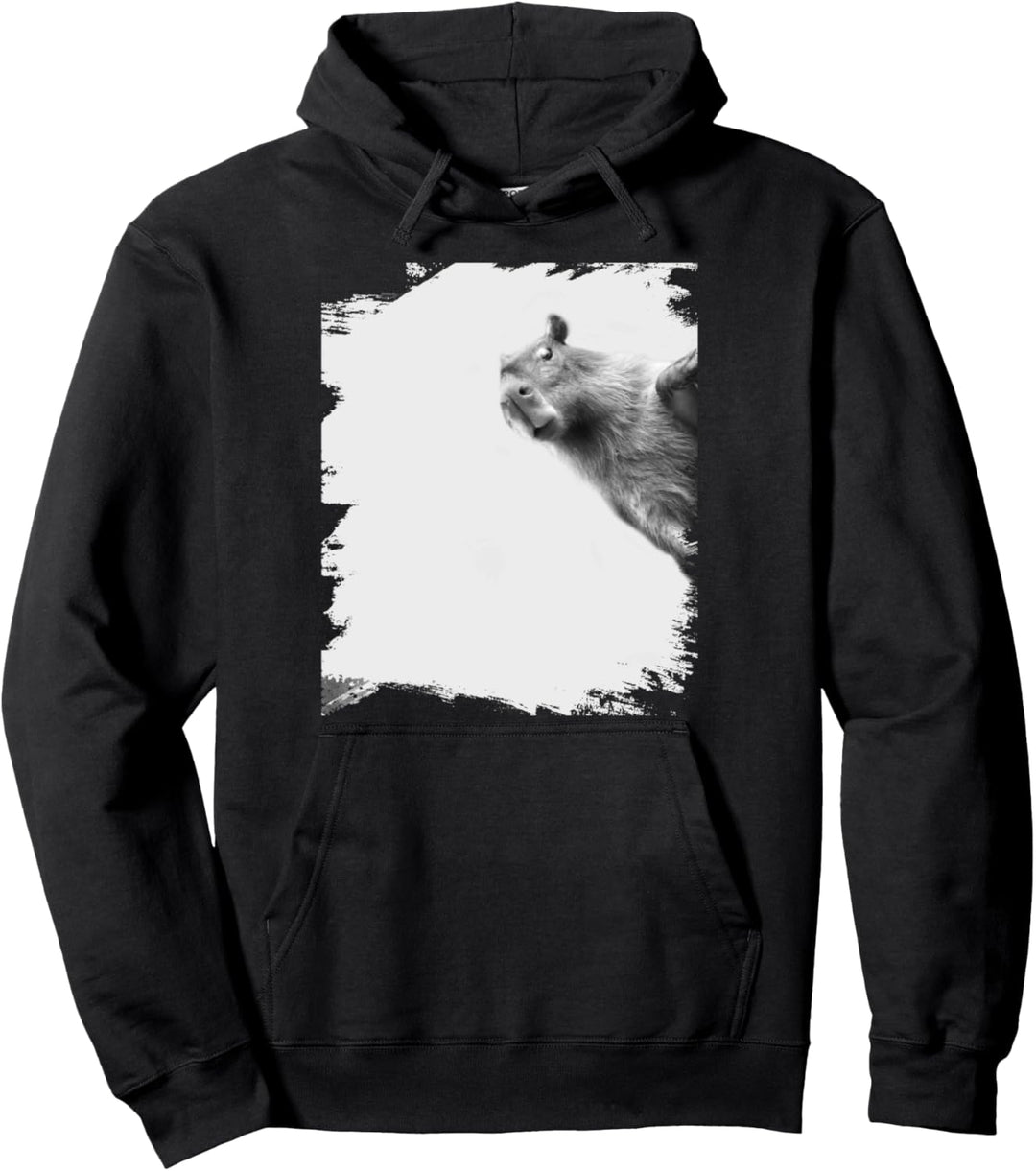 Capybara Schwarz und Weiss Sneaky Face Pullover Hoodie