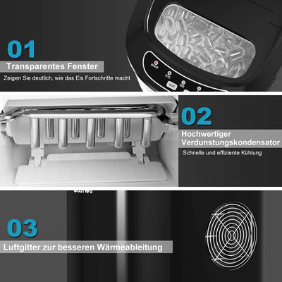 RELAX4LIFE Eiswürfelmaschine, Eismaschine mit Eiswürfelschaufel & Eiskorb, 2 Eiswürfelgrössen, 12 kg