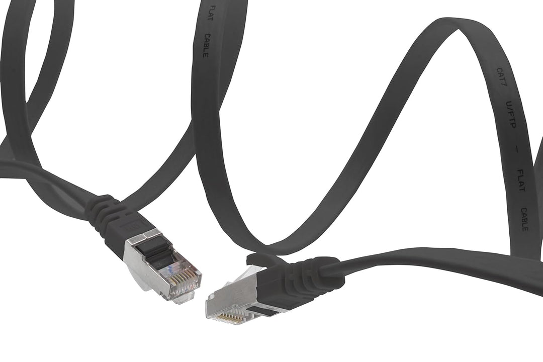 1aTTack.de 10m - schwarz - 5 Stück Cat7 Flachkabel Netzwerkkabel Cat 7 Rohkabel Gigabit Lan (10Gbit/