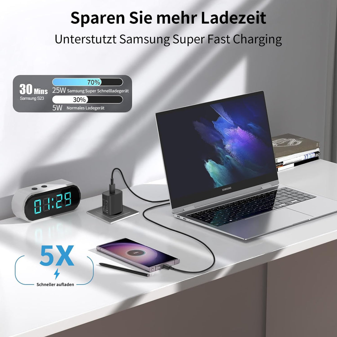 25W USB C Ladegerät für Samsung,Schnellladegerät 2M Typ C Ladekabel für Samsung Galaxy S24 S23 S22 S