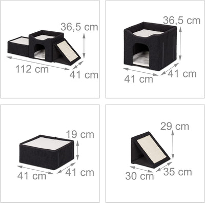 Relaxdays Katzenhöhle, faltbar, 3 Liegeplätze, Katzenhaus mit Kratzfläche, HBT: 36,5x112x41 cm, Katz
