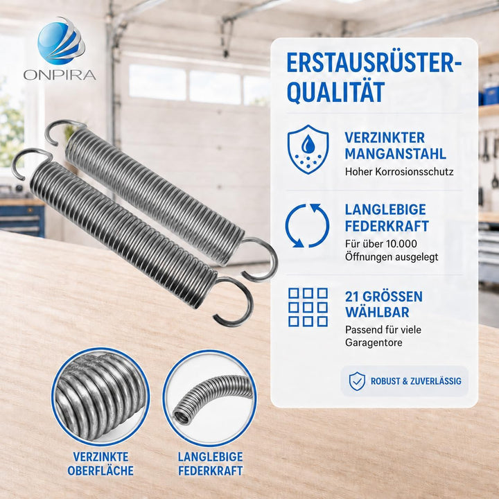 Onpira® 2x Universal Garagentor Feder in 21 Grössen verzinkt in Erstausrüster Qualität! zur Auswahl