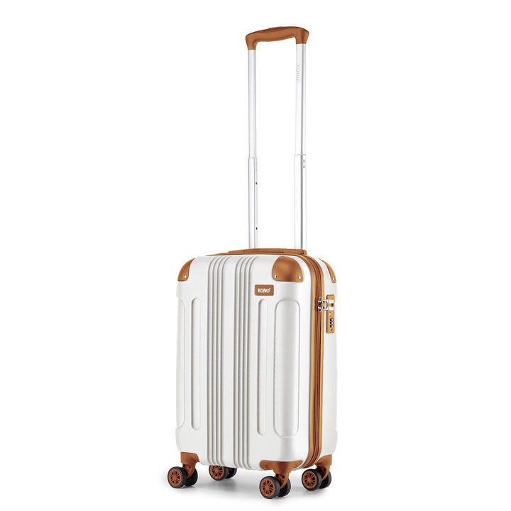 KONO Trolley Handgepäck Koffer 55x35x20cm Rollkoffer Reisekoffer mit 4 Rollen und Schloss (Cremeweis