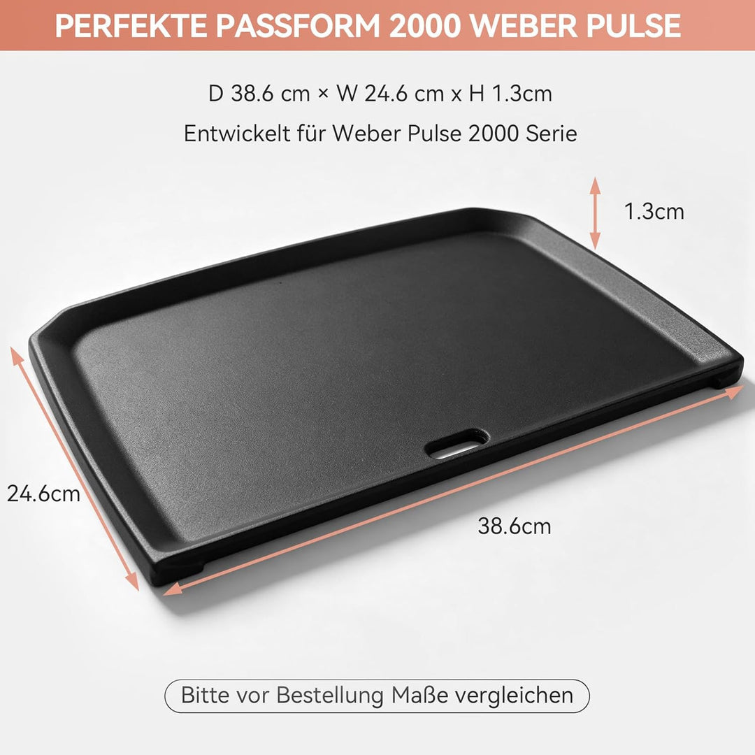 38,6 x 24,6 cm Gusseisen Grillplatte für Weber Pulse 2000, Plancha Grillplatte Ersatz für Weber Puls