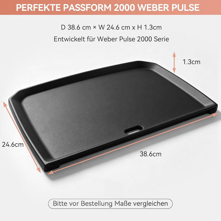 38,6 x 24,6 cm Gusseisen Grillplatte für Weber Pulse 2000, Plancha Grillplatte Ersatz für Weber Puls